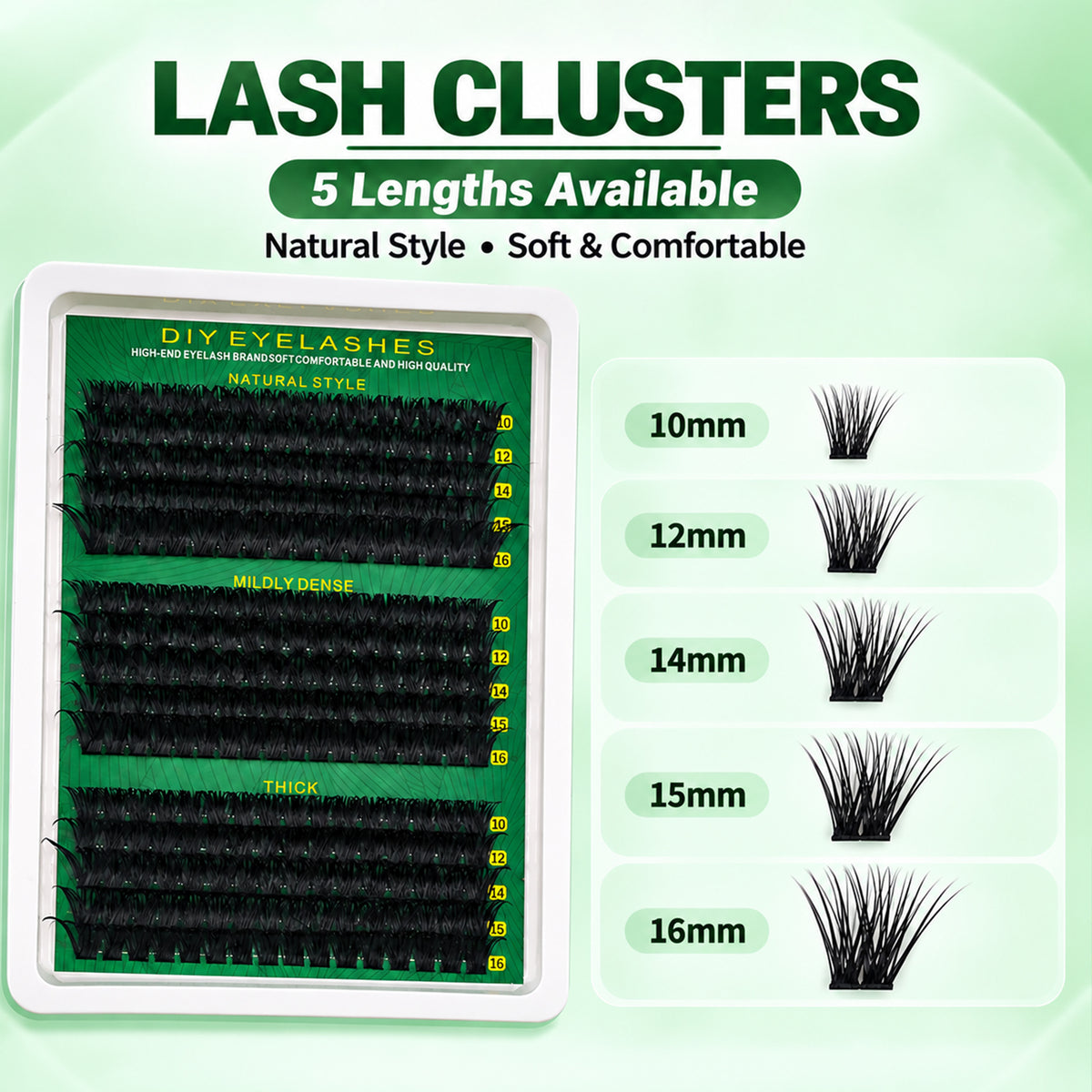 DIY Cluster Eyelash Extensions 270PCS 10–16mm Mix D Curl Soft Natural Wispy Fluffy Volume Lash Clusters Single Cluster Eyelashes for Eyelash Extension No Glue No Tweezers No Box Included Lightweight Reusable for Beginners Daily Makeup Cosmetic Kit