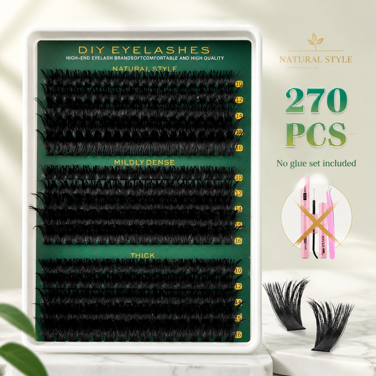 DIY Cluster Eyelash Extensions 270PCS 10–16mm Mix D Curl Soft Natural Wispy Fluffy Volume Lash Clusters Single Cluster Eyelashes for Eyelash Extension No Glue No Tweezers No Box Included Lightweight Reusable for Beginners Daily Makeup Cosmetic Kit