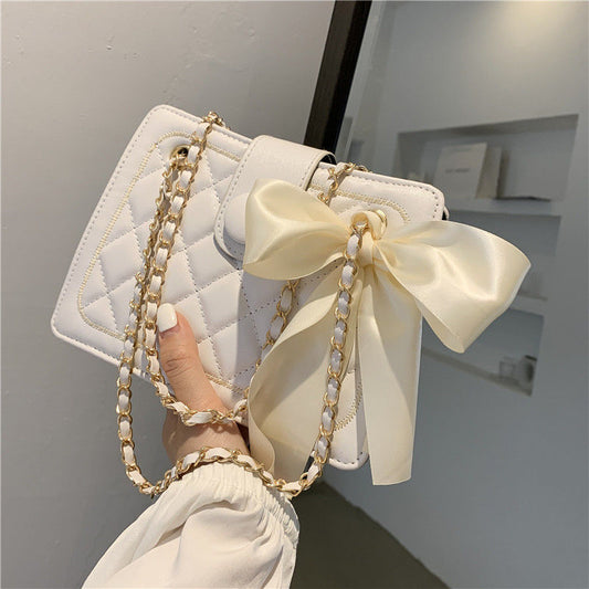 【12Suan Featured】 silk scarf rhombus chain one shoulder underarm bag Messenger bag